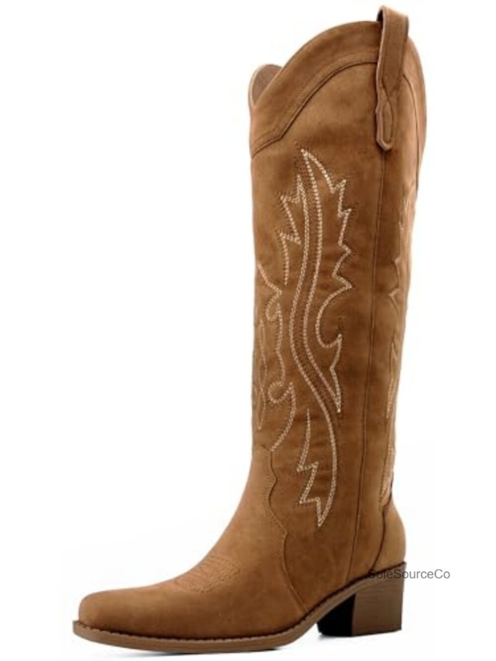 MALUQASS Womens Knee High Wide Calf Cowgirl Boots Square Toe Chunky Heel